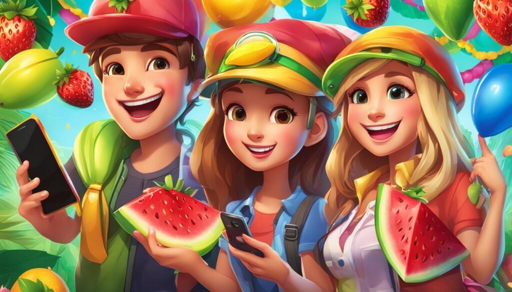 Fruit Party slot game screenshot with symbols and paytable